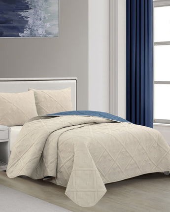 Tamsen Reversible 3 Piece Quilt Set, Navy/Beige