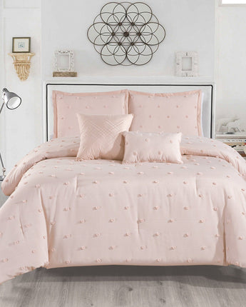 Trisha 5 Piece Comforter Set, Pink/Blush, 3D raised circles