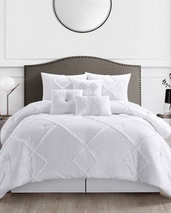 Alissar 7 Piece Comforter Set, White, Solid