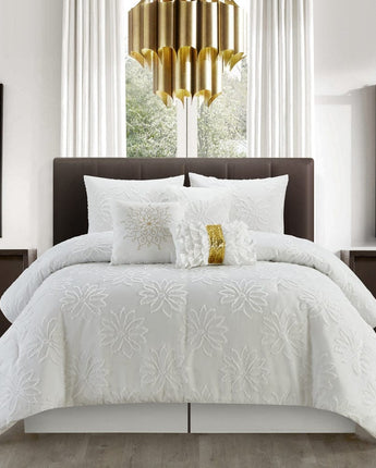 Altair 7 Piece Comforter Set, White, Solid Color