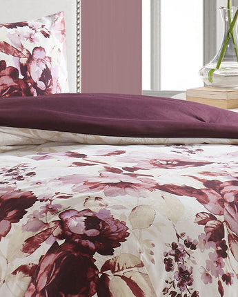 Annabella Floral 3-Piece Comforter Set, White/Purple