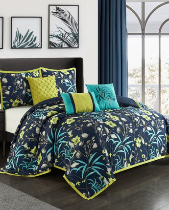 Barbara 6-Piece Comforter Set, Navy, Floral