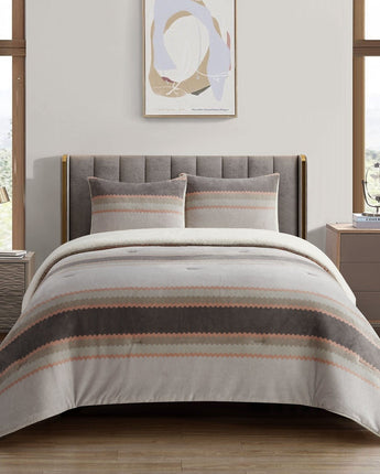 Briar 3 Piece Sherpa Comforter Set, Grey, Striped