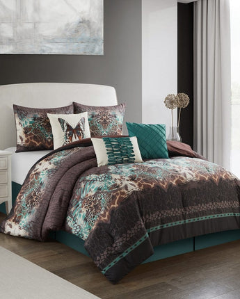 Butterfly 7-Piece Comforter Set, Brown, Abstract