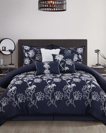 Calabria 7 Piece Comforter Set, Navy, Floral