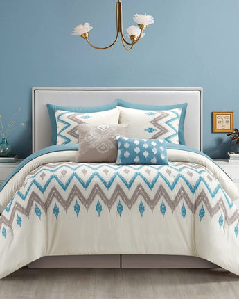 Cameron 10 Piece Comforter Set, Beige/Blue