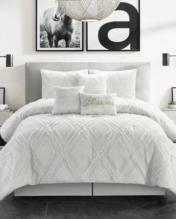Cearo Clipped 7-Piece Comforter Set, White