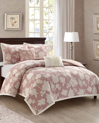 Danica 5 Piece Comforter Set, Pink, Floral