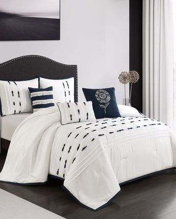 Delfina 6-Piece Comforter Set, White/Navy, Geometric
