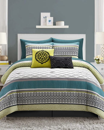 Delilah 10 Piece Comforter Set, Teal/Yellow