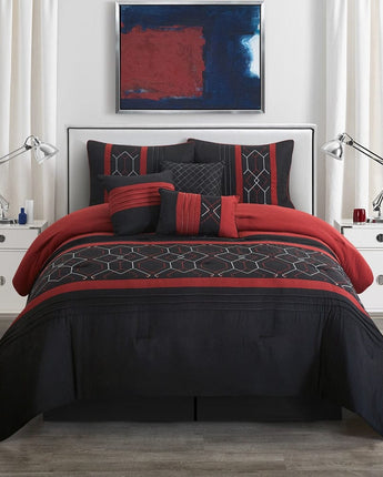 Earline 7-Piece Comforter Set, Black/Red, Geometric