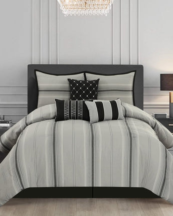 Eli 7 Piece Comforter Set, Grey, Striped