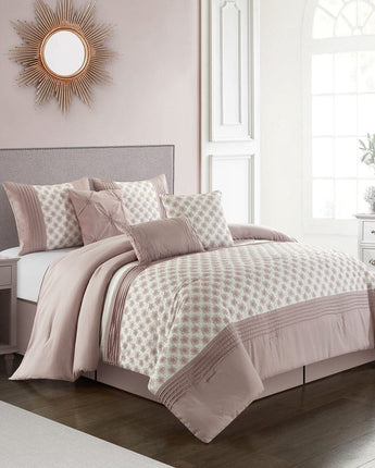 Elisha 7-Piece Comforter Set, Blush, Floral