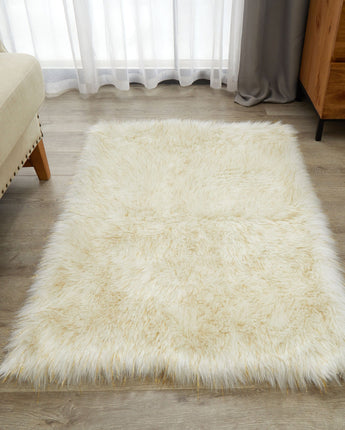 Enrica Sheepskin Faux Fur Shaggy Area Rug, Gold, 30" x 46"