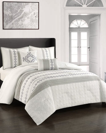 Fabiola 5-Piece Comforter Set, White/Grey, Abstract