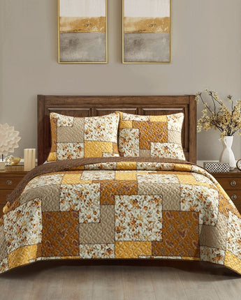 Fayetta 3 Piece Quilt Set, Gold, Floral