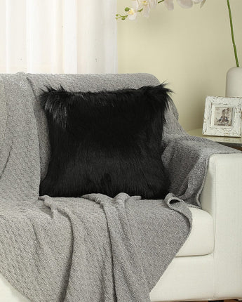 Flafia Faux Fur Fluffy Throw Pillow Covers, Black, 16 x 16", Set of 2