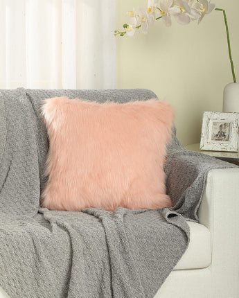 Flafia Faux Fur Fluffy Throw Pillow Covers, Solid Rose Blush, 16 x 16", Set of 2
