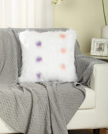 Flafia Faux Fur Fluffy Throw Pillow Covers, White, Purple/Blush Dot, 18 x 18", Set of 2