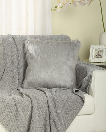 Flafia Faux Fur Fluffy Throw Pillow Covers, Grey, 16 x 16", Set of 2