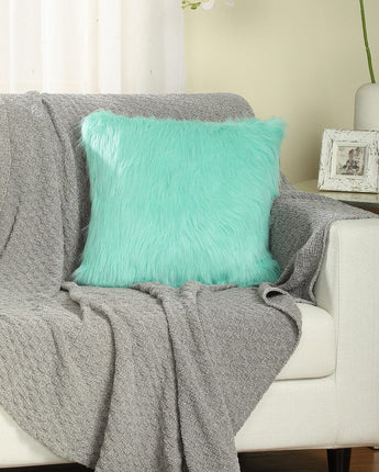 Flafia Faux Fur Fluffy Throw Pillow Covers, Mint Green, 16 x 16", Set of 2