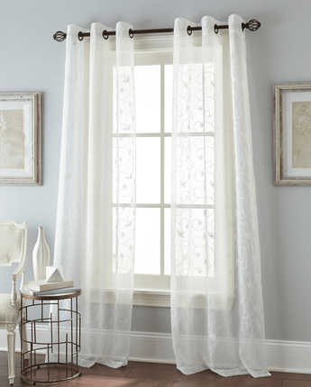 Floral Grommet Curtain Panel Pair, Sheer, White