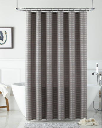 Floyd Horizontal Striped Buttonhole Top Shower Curtain, Metallic Grey/Brown Tones