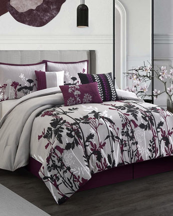 Focus 7-Piece Comforter Set, Purple, Leaves