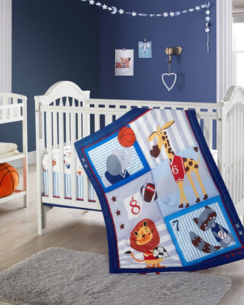 Future All-Star 3 Piece Baby Nursery Crib Bedding Set, Blue/Grey, 33 x 42, Animal Print