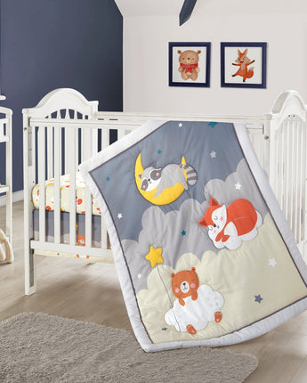 Good night Bear and Fox 3 Piece Baby Nursery Crib Bedding Set, Grey/Beige, 33 x 42, Animal Print