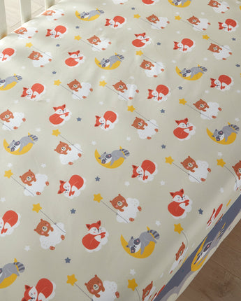 Good night Bear and Fox 3 Piece Baby Nursery Crib Bedding Set, Grey/Beige, 33 x 42, Animal Print