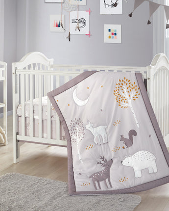 Happy Reindeer and Bear 3 Piece Baby Nursery Crib Bedding Set, Grey, 33 x 42, Animal Print