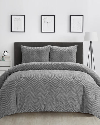 Harvard 3 Piece Comforter Set, Grey, Solid Color