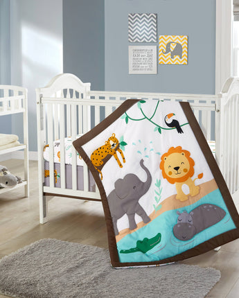 The Jungle Friends 3 Piece Baby Nursery Crib Bedding Set, Multi-Color, 33 x 42, Animal Print