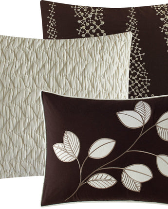 Korra 7 Piece Comforter Set, Brown/Grey, Floral