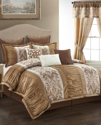 Liberty 9-Piece Comforter Set, Damask, Gold