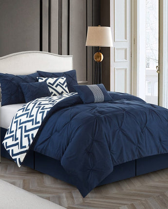 Loren 7-Piece Reversible Comforter Set, Navy, Solid Color