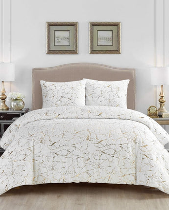 Mansfield 3 Piece Comforter Set, White, Marble
