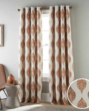 Marina Faux Linen Blackout Thermal Grommet Single Curtain, Brown