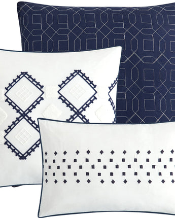 Nataly 7 Piece Comforter Set, White/Blue, Geometric