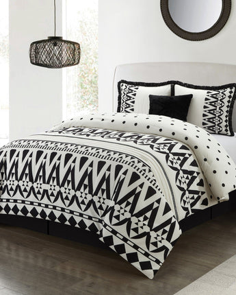Petula 5-Piece Comforter Set, White/Black, Geometric