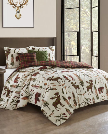 Pinawa Reversible 5-Piece Comforter Set, Beige/Red
