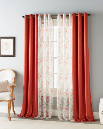 Rolanda Semi-Sheer Grommet 4-Piece Curtain Panel Set, Red
