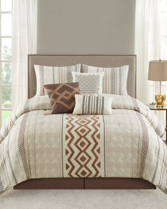 Serenity 7 Piece Comforter Set, Beige, Geometric