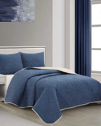 Tamsen Reversible 3 Piece Quilt Set, Navy/Beige