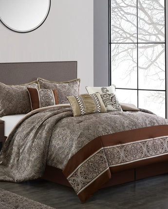 Tearina Damask 7-Piece Comforter Set, Brown