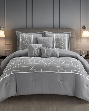Tonya 6 Piece Comforter Set, Grey, Geometric