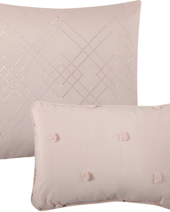 Trisha 5 Piece Comforter Set, Pink/Blush, 3D raised circles