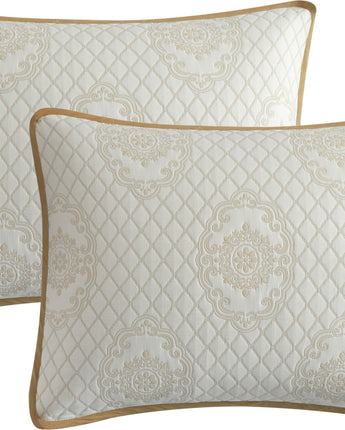 Valentine 3 Piece Quilt Set, Ivory, Geometric Jacquard Cameo Motif