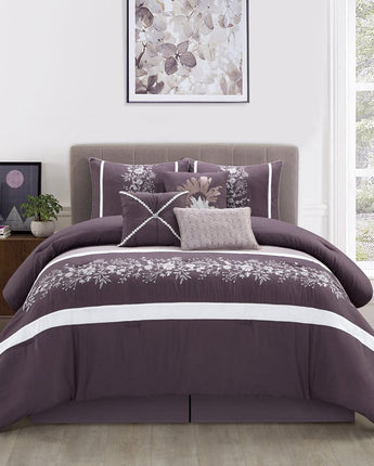 Viena Floral 7 Piece Comforter Set, Purple